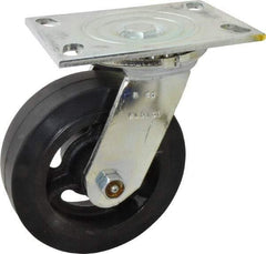 Albion - 6" Diam x 2" Wide x 7-1/2" OAH Top Plate Mount Swivel Caster - Rubber, 410 Lb Capacity, Roller Bearing, 4-1/2 x 6-1/4" Plate - Americas Industrial Supply