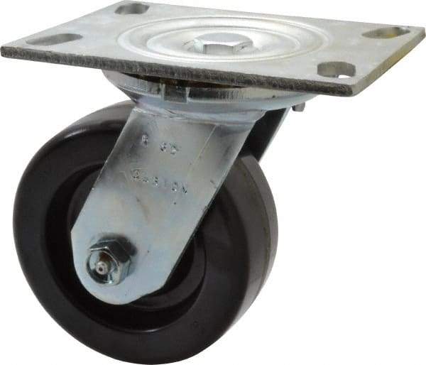 Albion - 5" Diam x 2" Wide x 6-1/2" OAH Top Plate Mount Swivel Caster - Phenolic, 1,000 Lb Capacity, Roller Bearing, 4-1/2 x 6-1/4" Plate - Americas Industrial Supply