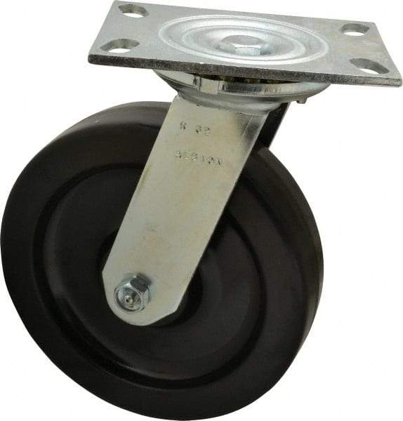 Albion - 8" Diam x 2" Wide x 10-1/8" OAH Top Plate Mount Swivel Caster - Phenolic, 1,400 Lb Capacity, Roller Bearing, 4-1/2 x 6-1/4" Plate - Americas Industrial Supply