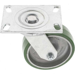 Albion - 6" Diam x 2" Wide x 7-1/2" OAH Top Plate Mount Swivel Caster - Polyurethane, 1,500 Lb Capacity, Roller Bearing, 4-1/2 x 6-1/4" Plate - Americas Industrial Supply