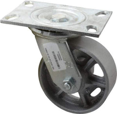Albion - 5" Diam x 2" Wide x 6-1/2" OAH Top Plate Mount Swivel Caster - Cast Iron, 1,000 Lb Capacity, Roller Bearing, 4-1/2 x 6-1/4" Plate - Americas Industrial Supply