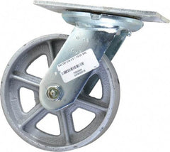 Albion - 6" Diam x 2" Wide x 7-1/2" OAH Top Plate Mount Swivel Caster - Cast Iron, 1,200 Lb Capacity, Roller Bearing, 4-1/2 x 6-1/4" Plate - Americas Industrial Supply