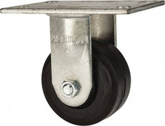 Albion - 4" Diam x 2" Wide x 5-5/8" OAH Top Plate Mount Rigid Caster - Rubber, 350 Lb Capacity, Roller Bearing, 4-1/2 x 6-1/4" Plate - Americas Industrial Supply