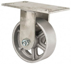 Albion - 5" Diam x 2" Wide x 6-1/2" OAH Top Plate Mount Rigid Caster - Cast Iron, 1,400 Lb Capacity, Roller Bearing, 4-1/2 x 6-1/4" Plate - Americas Industrial Supply