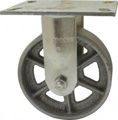 Albion - 6" Diam x 2" Wide x 7-1/2" OAH Top Plate Mount Rigid Caster - Cast Iron, 1,400 Lb Capacity, Roller Bearing, 4-1/2 x 6-1/4" Plate - Americas Industrial Supply