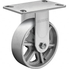 Albion - 8" Diam x 2" Wide x 10-1/8" OAH Top Plate Mount Rigid Caster - Cast Iron, 1,400 Lb Capacity, Roller Bearing, 4-1/2 x 6-1/4" Plate - Americas Industrial Supply