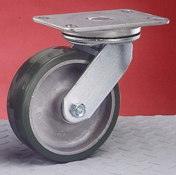 Albion - 5" Diam x 2" Wide x 6-1/2" OAH Top Plate Mount Swivel Caster - Cast Iron, 1,000 Lb Capacity, Roller Bearing, 4-1/2 x 6-1/4" Plate - Americas Industrial Supply