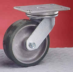 Albion - 5" Diam x 2" Wide x 6-1/2" OAH Top Plate Mount Swivel Caster - Cast Iron, 1,000 Lb Capacity, Roller Bearing, 4-1/2 x 6-1/4" Plate - Americas Industrial Supply