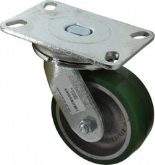 Albion - 5" Diam x 2" Wide x 6-1/2" OAH Top Plate Mount Swivel Caster - Polyurethane, 1,050 Lb Capacity, Roller Bearing, 4-1/2 x 6-1/4" Plate - Americas Industrial Supply