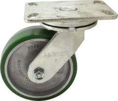 Albion - 6" Diam x 2" Wide x 7-1/2" OAH Top Plate Mount Swivel Caster - Polyurethane, 1,230 Lb Capacity, Roller Bearing, 4-1/2 x 6-1/4" Plate - Americas Industrial Supply