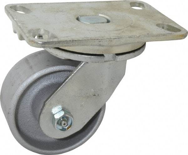 Albion - 4" Diam x 2" Wide x 5-5/8" OAH Top Plate Mount Swivel Caster - Cast Iron, 700 Lb Capacity, Roller Bearing, 4-1/2 x 6-1/4" Plate - Americas Industrial Supply