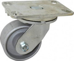 Albion - 4" Diam x 2" Wide x 5-5/8" OAH Top Plate Mount Swivel Caster - Cast Iron, 700 Lb Capacity, Roller Bearing, 4-1/2 x 6-1/4" Plate - Americas Industrial Supply