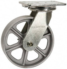 Albion - 8" Diam x 2" Wide x 10-1/8" OAH Top Plate Mount Swivel Caster - Cast Iron, 1,400 Lb Capacity, Roller Bearing, 4-1/2 x 6-1/4" Plate - Americas Industrial Supply
