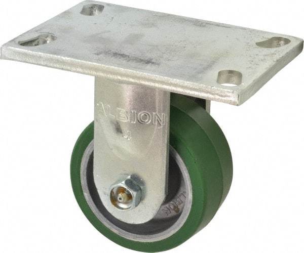Albion - 4" Diam x 2" Wide x 5-5/8" OAH Top Plate Mount Rigid Caster - Polyurethane, 700 Lb Capacity, Roller Bearing, 5 x 6-1/4" Plate - Americas Industrial Supply