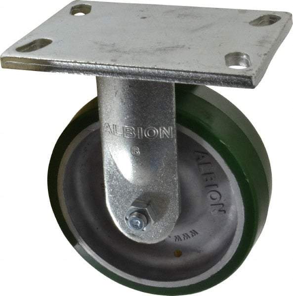 Albion - 6" Diam x 2" Wide x 7-1/2" OAH Top Plate Mount Rigid Caster - Polyurethane, 1,230 Lb Capacity, Roller Bearing, 5 x 6-1/4" Plate - Americas Industrial Supply