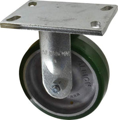 Albion - 6" Diam x 2" Wide x 7-1/2" OAH Top Plate Mount Rigid Caster - Polyurethane, 1,230 Lb Capacity, Roller Bearing, 5 x 6-1/4" Plate - Americas Industrial Supply