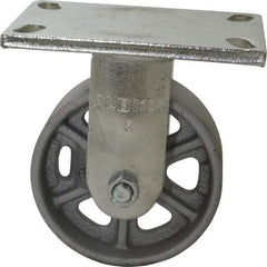 Albion - 5" Diam x 2" Wide x 6-1/2" OAH Top Plate Mount Rigid Caster - Cast Iron, 1,000 Lb Capacity, Roller Bearing, 5 x 6-1/4" Plate - Americas Industrial Supply