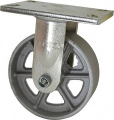 Albion - 6" Diam x 2" Wide x 7-1/2" OAH Top Plate Mount Rigid Caster - Cast Iron, 1,200 Lb Capacity, Roller Bearing, 5 x 6-1/4" Plate - Americas Industrial Supply