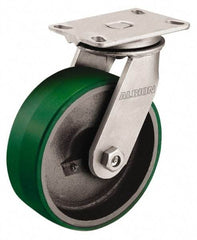 Albion - 10" Diam x 3" Wide x 11-1/2" OAH Top Plate Mount Swivel Caster - Polyurethane, 2,000 Lb Capacity, Roller Bearing, 4-1/2 x 6-1/4" Plate - Americas Industrial Supply