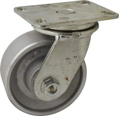 Albion - 6" Diam x 2-1/2" Wide x 7-5/8" OAH Top Plate Mount Swivel Caster - Cast Iron, 2,000 Lb Capacity, Roller Bearing, 4-1/2 x 6-1/4" Plate - Americas Industrial Supply
