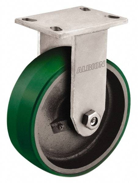 Albion - 4" Diam x 3" Wide x 5-1/2" OAH Top Plate Mount Rigid Caster - Polyurethane, 1,200 Lb Capacity, Roller Bearing, 5 x 6-1/4" Plate - Americas Industrial Supply