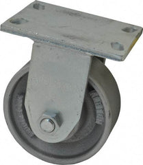 Albion - 6" Diam x 2-1/2" Wide x 7-5/8" OAH Top Plate Mount Rigid Caster - Cast Iron, 2,000 Lb Capacity, Roller Bearing, 5 x 6-1/4" Plate - Americas Industrial Supply