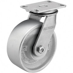 Albion - 8" Diam x 3" Wide x 10-1/8" OAH Top Plate Mount Rigid Caster - Cast Iron, 2,000 Lb Capacity, Roller Bearing, 5 x 6-1/4" Plate - Americas Industrial Supply