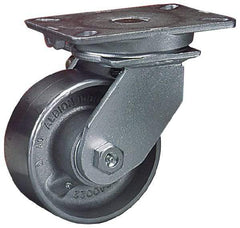 Albion - 10" Diam x 3" Wide x 12-1/2" OAH Top Plate Mount Swivel Caster - Cast Iron, 2,800 Lb Capacity, Roller Bearing, 5-1/4 x 7-1/4" Plate - Americas Industrial Supply