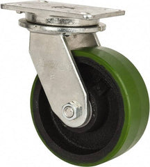 Albion - 8" Diam x 3" Wide x 10-1/2" OAH Top Plate Mount Swivel Caster - Polyurethane, 2,520 Lb Capacity, Roller Bearing, 5-1/4 x 7-1/4" Plate - Americas Industrial Supply