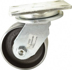 Albion - 6" Diam x 2-1/2" Wide x 8" OAH Top Plate Mount Swivel Caster - Forged Steel, 3,500 Lb Capacity, Roller Bearing, 5-1/4 x 7-1/4" Plate - Americas Industrial Supply