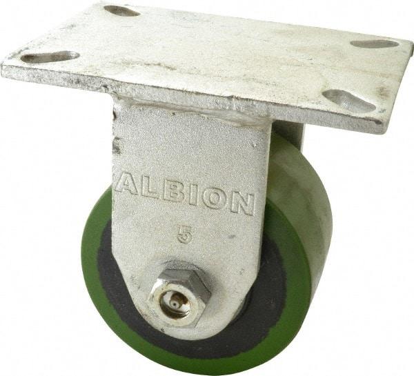 Albion - 5" Diam x 3" Wide x 7" OAH Top Plate Mount Rigid Caster - Polyurethane, 1,530 Lb Capacity, Roller Bearing, 5 x 7-1/4" Plate - Americas Industrial Supply