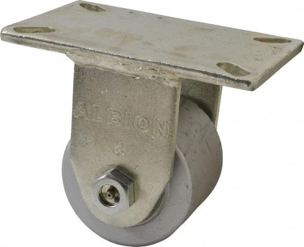 Albion - 4" Diam x 3" Wide x 6" OAH Top Plate Mount Rigid Caster - Cast Iron, 2,000 Lb Capacity, Roller Bearing, 5 x 7-1/4" Plate - Americas Industrial Supply