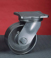 Albion - 8" Diam x 4" Wide x 10-1/2" OAH Top Plate Mount Swivel Caster - Cast Iron, 4,000 Lb Capacity, Tapered Roller Bearing, 6-1/2 x 7-1/2" Plate - Americas Industrial Supply