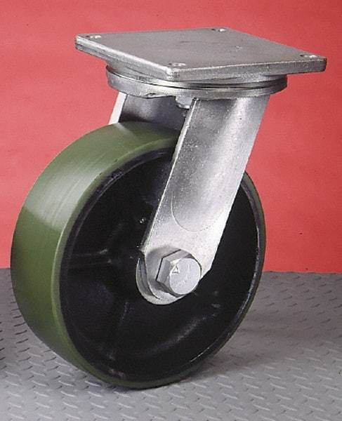 Albion - 6" Diam x 3" Wide x 9" OAH Top Plate Mount Swivel Caster - Forged Steel, 8,000 Lb Capacity, Tapered Roller Bearing, 8-1/2 x 8-1/2" Plate - Americas Industrial Supply