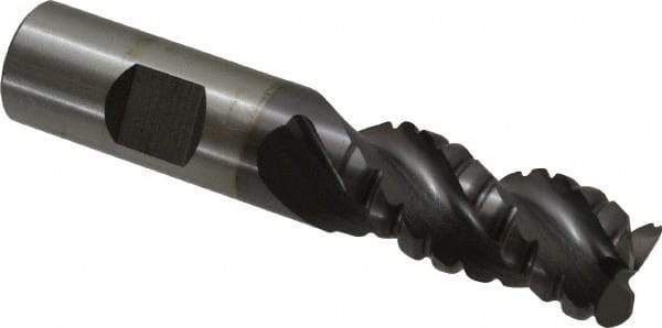 Cleveland - 3/4" Diam, Coarse Pitch, 1-5/8" LOC, 3 Flute Powdered Metal 0.12" Corner Radius Roughing End Mill - TiCN Finish, 3-7/8" OAL, 3/4" Shank Diam, Single End, Centercutting, 42° Helix - Americas Industrial Supply