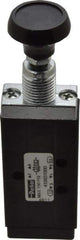 Parker - 0.20 CV Rate, 1/8" NPT Inlet Direct Air 2 Mechanical Spool Valve - 4 Way, 2 Position, 150 Max psi, Button Push Pull - Americas Industrial Supply