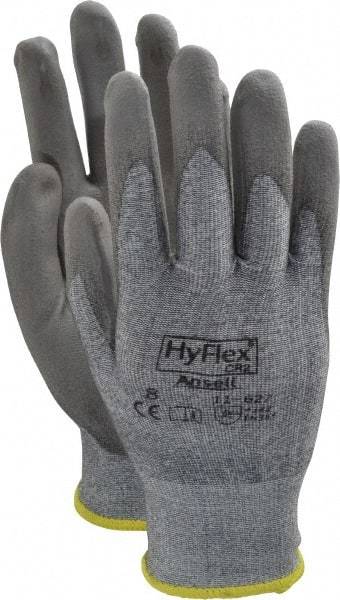 Ansell - Size M (8), ANSI Cut Lvl 2, Abrasion Lvl 6, Polyurethane Coated Cut Resistant Gloves - 10" Long, Palm & Fingers Coated, Dyneema/Lycra Lining, Knit Wrist, Gray/Gray, Paired - Americas Industrial Supply