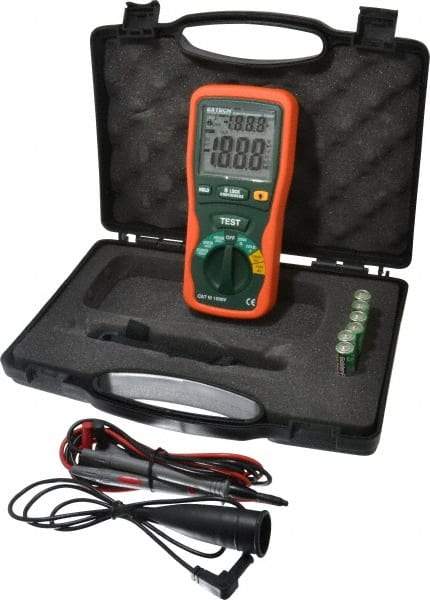 Extech - Digital LCD Display, 2,000 Megohm Electrical Insulation Resistance Tester & Megohmmeter - 1,000 VAC Max Test Voltage, Powered by 1.5V AA Battery - Americas Industrial Supply