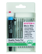 27 Piece - System 4 Micro Bit Interchangeable Set - #75991 - Includes: Handle and Slotted; Phillips; Torx®; Hex Inch Micro Bits. 105mm Bit Extension - In Compact Fold Out Box - Americas Industrial Supply