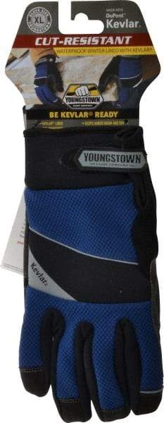 Youngstown - Size XL (10), ANSI Cut Lvl 4, Puncture Lvl 3, Abrasion Lvl 4, Kevlar Cut & Puncture Resistant Gloves - Kevlar/Micro Fleece Lining, Hook & Loop Cuff, Blue/Black, Paired - Americas Industrial Supply