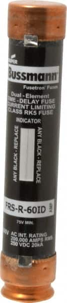 Cooper Bussmann - 250 VDC, 600 VAC, 60 Amp, Time Delay General Purpose Fuse - Fuse Holder Mount, 5-1/2" OAL, 20 at DC, 200 (RMS) kA Rating, 27mm Diam - Americas Industrial Supply