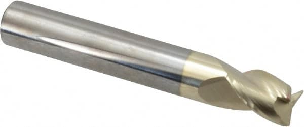 Accupro - 3/8", 3 Flute, Single End, Solid Carbide, 0.02" Corner Radius End Mill - 2-1/2" OAL, 37° Helix, Right Hand Flute, 1/2" LOC, Right Hand Cut - Americas Industrial Supply