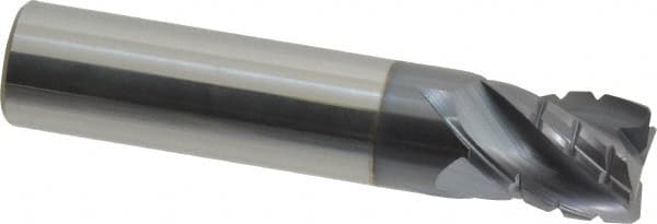 Accupro - 1/2" Diam, 5/8" LOC, 4 Flute Solid Carbide Corner Chamfer Roughing End Mill - AlTiN Finish, 2-1/2" OAL, 1/2" Shank Diam, Single End, 30° Helix - Americas Industrial Supply
