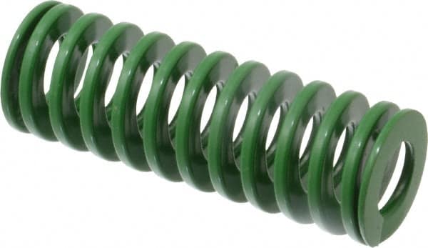 Dayton Lamina - 1-1/4" Hole Diam, 5/8" Rod Diam, 3-1/2" Free Length, Green Die Spring - 22.2 Lb Max Deflection, 1.4" Max Deflection, Light Duty, Chromium Vanadium Steel - Americas Industrial Supply