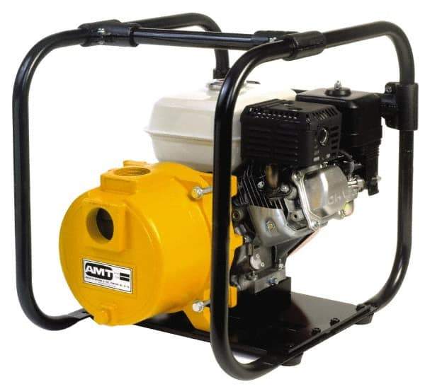 American Machine & Tool - 5.5 HP, 3,600 RPM, 2 Port Size, 1 Solids Handling, Honda OHV, Self Priming Engine Pump - Cast Iron, 3.8 Quart Tank Size, Buna-N and Silicon Carbide Shaft Seal, Stainless Steel Shaft Sleeve - Americas Industrial Supply