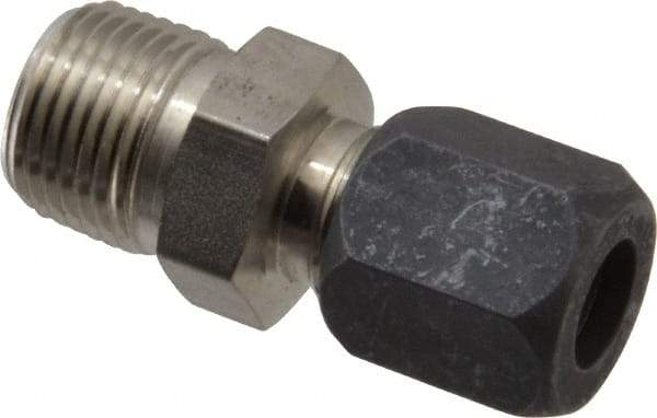 Made in USA - 3/8" OD, Grade 316Stainless Steel Male Connector - -75 to 750°F, 3/4" Hex, Comp x MPT Ends - Americas Industrial Supply