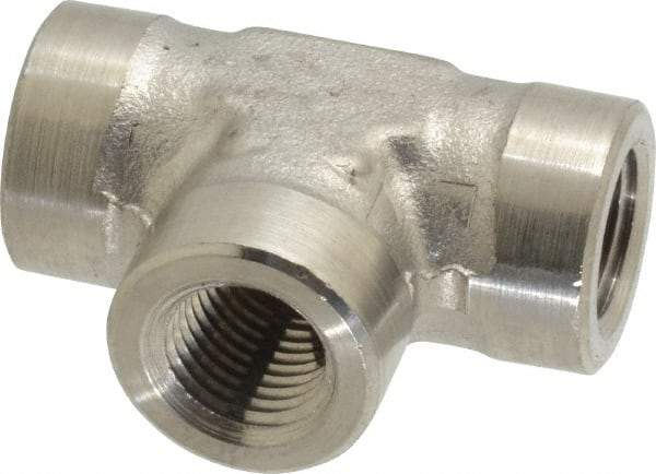 Made in USA - 1/4" Grade 316 Stainless Steel Pipe Tee - FNPTF x FNPTF x FNPTF End Connections - Americas Industrial Supply