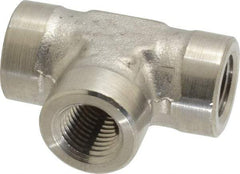 Made in USA - 1/4" Grade 316 Stainless Steel Pipe Tee - FNPTF x FNPTF x FNPTF End Connections - Americas Industrial Supply