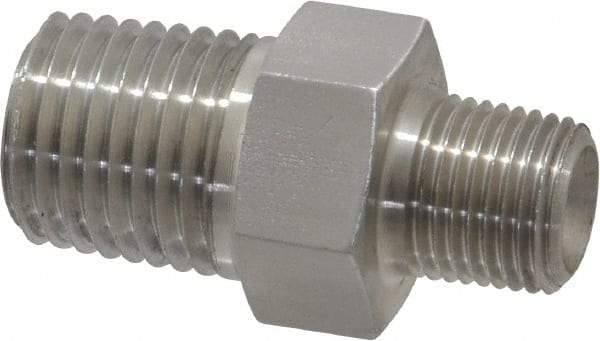 Made in USA - 1/4 x 1/8" Grade 316 Stainless Steel Pipe Hex Nipple - MNPTF x MNPTF End Connections - Americas Industrial Supply