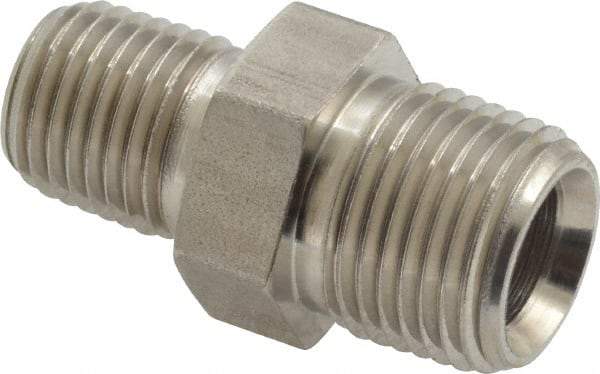 Made in USA - 3/8 x 1/4" Grade 316 Stainless Steel Pipe Hex Nipple - MNPTF x MNPTF End Connections - Americas Industrial Supply